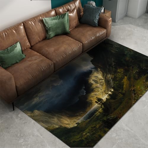 DINGSION Albert Bierstadt Stijl Machine Wasbaar Woonkamer Slaapkamer Tapijt Een Storm In De Rotsachtige Bergen, Antislip Laag Stapel Keuken Dun Tapijt 160 x 230 cm