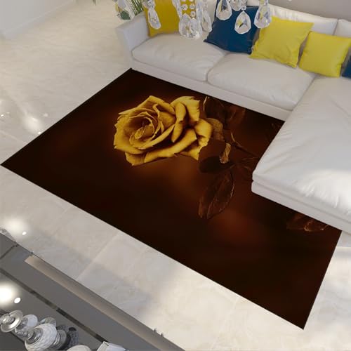 CIHCOHOME Retro Boheemse bloemen tapijt Valentijnsdag decor tapijt geel roos tapijt lichtgewicht antislip badkamer slaapkamer thuiskantoor decor 100 x 18 cm