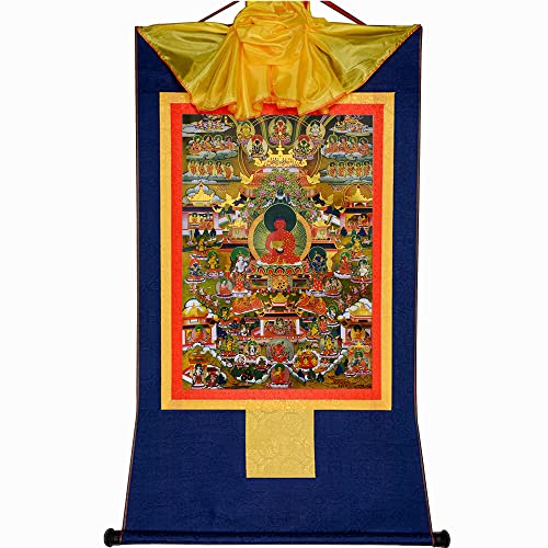 CETEOR thangka wandtapijt, Tibetaanse thangka, thangka schilderij, boeddhistisch tapijt, tantrische Tibetaanse boeddhisme Thangka muur opknoping, Shakyamuni (Gautama Boeddha), Hot Stamping Brocade boeddhisti