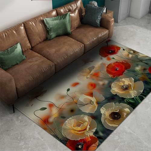 HOBBOY Moderne bloementapijten entreematten kleurrijke bloemen vintage vloermat voor keuken woonkamer slaapkamer binnentapijt wasbaar 100 x 200 cm