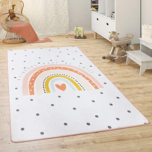 Paco Home Kindervloerkleed Kinderkamer Speelkleed Babykleed Dieren Regenboog Hart, Maat:120x160 cm, Kleur:Crème