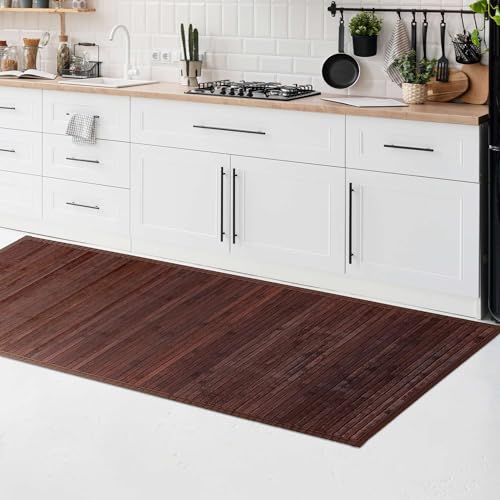 CosìCasa Bamboe tapijt voor de keuken, antislip, waterafstotend, gemakkelijk te reinigen en gemaakt van duurzame materialen, effen bamboetapijt (bruin, 50 x 100 cm)