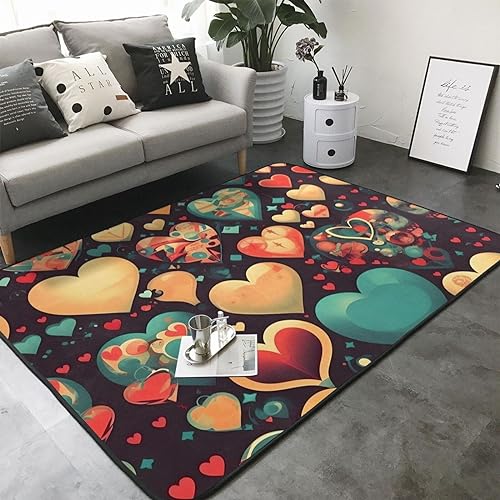 Wapno Kleurrijke harten woonkamer gebied tapijt, luxe tapijt voor slaapkamer speelkamer keuken hal, wasbaar tapijt 207 x 137 cm