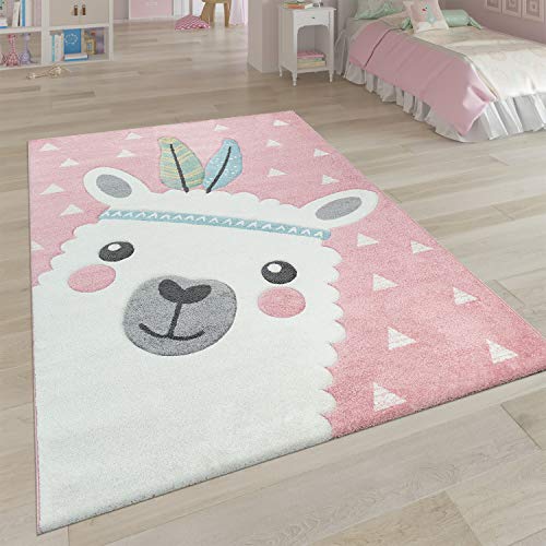 Paco Home Vloerkleed Kinderkamer Roze Kinderkamer 3D-Design Alpaka-Motief Pastelkleuren Robuust, Maat:80x150 cm