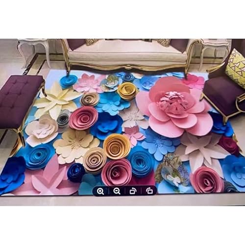 Lovewang Tapijt Blauw Roze Bloemen Tapijten Woonkamer Zachte Tapijten voor Slaapkamer Wasbaar Anti-slip Het Tapijt Huis Vloer Tapijten Mat voor Kinderen Keuken Home Decor Area Tapijten (60x90cm)