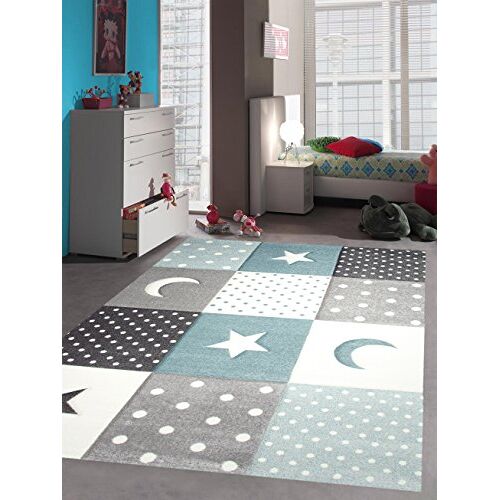 CARPETIA kindertapijt speeltapijt babytapijt jongen ster maan in blauw lichtblauw turquoise