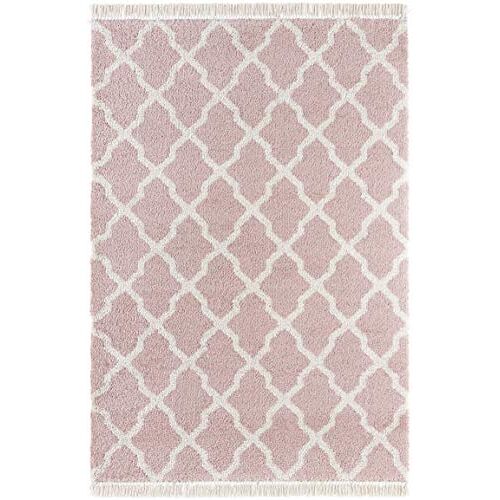 Mint Rugs Tapijt Pearl Hoogpolig woonkamertapijt zacht pluizig langpolig shaggy Flokati Skandi patroon met franjes voor kinderkamer slaapkamer keuken gang roze crème 80x200 cm