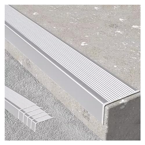 HDYZJQ Antislip traptreden zilver voor buiten indoor trappen, metalen treden veiligheidstreden voor trappen en veranda, decoratieve trapranden (kleur: zilver-5 stuks, maat: B5 x 3 cm-L150 cm)