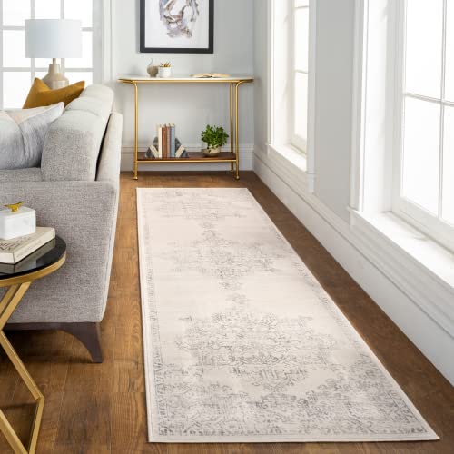 Surya Roma Vintage tapijt tapijt woonkamer, eetkamer, hal, rugs Living Room boho tapijt oosterse stijl, laagpolig tapijt kleurrijk tapijt wit, grijs 80x150cm