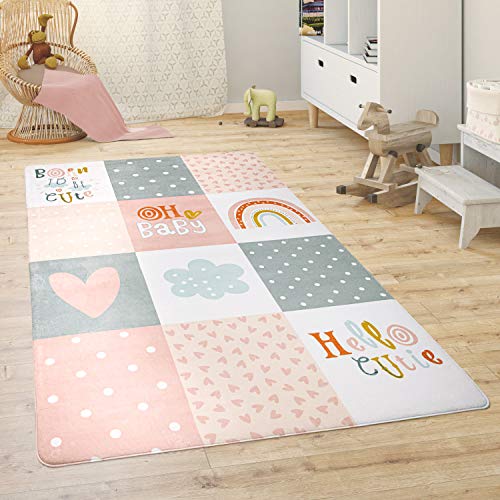 Paco Home Kindervloerkleed Kinderkamer Speelkleed Babykleed Dieren Regenboog Hart, Maat:80x150 cm, Kleur:Roze