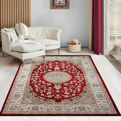 the carpet Elegant klassiek hoogwaardig tapijt met oosters patroon, Oosterse look, oosters, zacht, laagpolig, polyester, duurzaam, rood, 240 x 340 cm