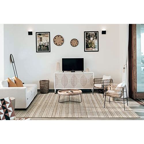 HAMID Wollen en jute tapijten Olivia handgeweven wollen jute tapijt voor woonkamer slaapkamer natuurlijk wit (60 x 110 cm)