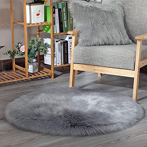 GE CHENG Faux Fur Schapenvacht Stijl Tapijt, Ronde vorm Faux Fleece Stoel Cover Seat Pad Zachte Fluffy Shaggy Area Tapijten Voor Slaapkamer Sofa Floor (grijs, 45 x 45 cm)