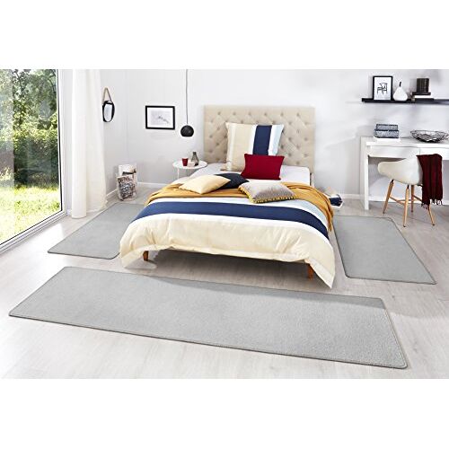 HANSE Home Bedrand Fancy, effen kleuren grijs, 3-delig (2 x 67 x 140 cm; 1 x 67 x 250 cm)