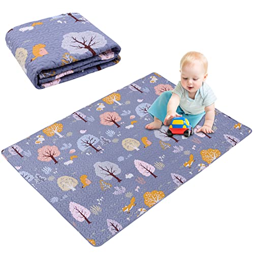 MIIMER Wasbare babyspeelmat van katoen, draagbare speelmat voor baby's, 160 x 110 cm, opvouwbare peuterspeelmat, antislip babybuiktijdmat, zachte vloerspeelmatten voor zuigelingen, extra grote kruipmat