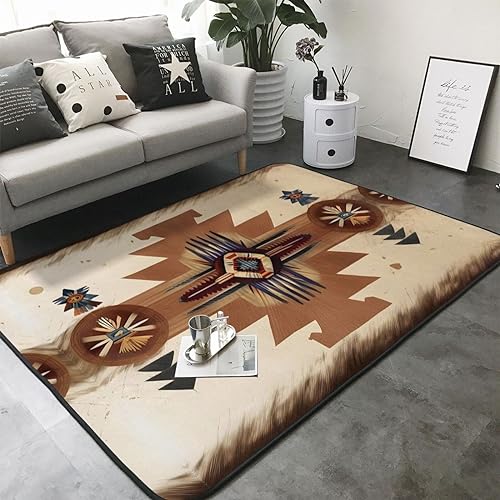 Wapno Tapijt met inheemse Amerikaanse patronen in de woonkamer, luxe tapijt voor slaapkamer, speelkamer, keuken, hal, wasbaar tapijt 207 x 137 cm