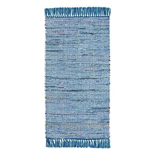 Wohnidee tapijt Frida katoen natuurlijke vezel handgeweven handgeweven tapijt blauw, 60 x 120 cm