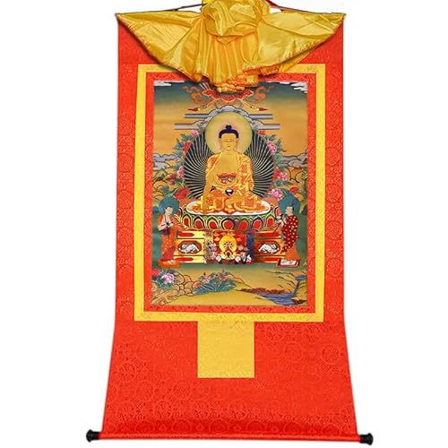 ECOLFE thangka, Tibetaanse thangka, thangka schilderij, boeddhistisch tapijt, tantrische Tibetaans boeddhistische Thangka muur opknoping, Shakyamuni (Gautama Boeddha), Hot Stamping Brocade boeddhistisch tapi