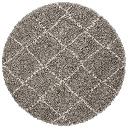 Mint Rugs Hash tapijt, rond, hoogpolig, woonkamertapijt, zacht, pluizig, langpolig, shaggy flokati ruitpatroon, voor woonkamer, keuken, hal of slaapkamer, grijs-crème, ø 160 cm