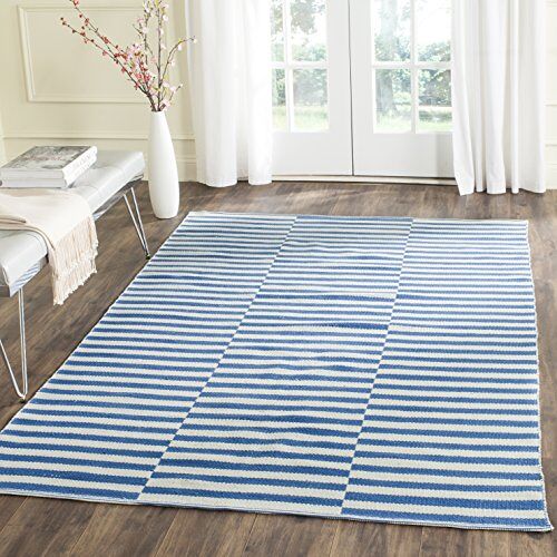 Safavieh tapijt geweven vlak, MTK715, handgeweven katoen MTK715 120 x 180 cm ivoor/blauw.