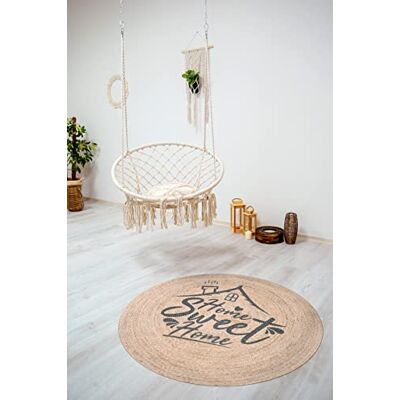 eCarpet TANGO Collectie ronde cirkel Vloerkleed HOME SWEET HOME scandi handgemaakt gerecycled 3059-120cm x 120cm Chic Boheems Katoenen, Handwasbaar eCarpet TANGO Collectie ronde cirkel Vloerkleed HOME SWEET HOME scandi handgemaakt gerecycled 3059-120cm x 120cm Chic Boheems Katoenen, Handwasbaar