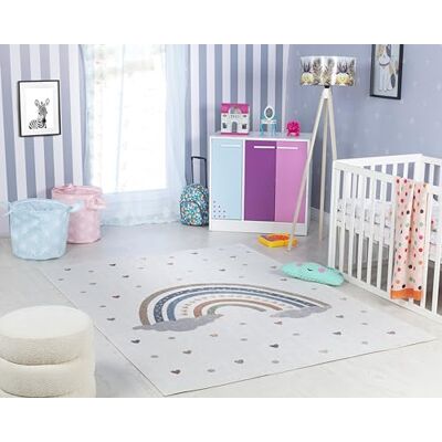 Livabliss Regenboog Tapijt voor Kinderkamer, Crème, Grijs, Blauw, Oranje – Kindertapijt, Korte Pool, Kleurrijk en Zacht, Voor Slaapkamer, Speelkamer, Tapijt voor Slaapkamer, Meisjes, Jongens, Baby Livabliss Regenboog Tapijt voor Kinderkamer, Crème, Grijs, Blauw, Oranje – Kindertapijt, Korte Pool, Kleurrijk en Zacht, Voor Slaapkamer, Speelkamer, Tapijt voor Slaapkamer, Meisjes, Jongens, Baby