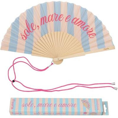 Fisura Originele waaier met het opschrift "Sole, Mare Amore", moderne en kleurrijke houten waaiers, blauw, gestreept, inclusief ophanglus, grappig cadeau-idee, 42,5 x 23 cm Fisura Originele waaier met het opschrift "Sole, Mare Amore", moderne en kleurrijke houten waaiers, blauw, gestreept, inclusief ophanglus, grappig cadeau-idee, 42,5 x 23 cm