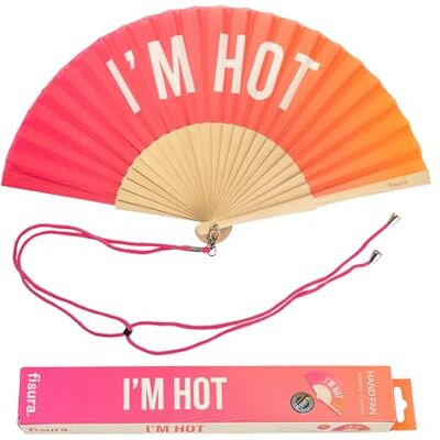 Fisura Originele waaier met opschrift "I'm hot", moderne en grappige houten waaier met kleurverloop, 42,5 x 23 cm Fisura Originele waaier met opschrift "I'm hot", moderne en grappige houten waaier met kleurverloop, 42,5 x 23 cm