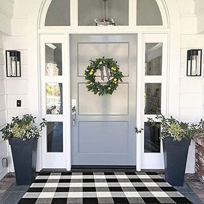 MUBIN Katoen Buffalo Plaid Tapijt Zwart/Wit Geruit Tapijten 60 x 100 cm Wasbare Handgeweven Outdoor Tapijten voor Gelaagde Deurmatten Veranda/Keuken/Boerderij MUBIN Katoen Buffalo Plaid Tapijt Zwart/Wit Geruit Tapijten 60 x 100 cm Wasbare Handgeweven Outdoor Tapijten voor Gelaagde Deurmatten Veranda/Keuken/Boerderij