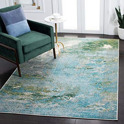 SAFAVIEH Boho tapijt voor woonkamer, eetkamer, slaapkamer Madison Collection, korte pool, groen en blauw, 91 x 152 cm SAFAVIEH Boho tapijt voor woonkamer, eetkamer, slaapkamer Madison Collection, korte pool, groen en blauw, 91 x 152 cm