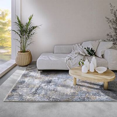 Villeroy & Boch Laagpolig tapijt, Joseph vintage woonkamertapijt modern tapijt met franjes voor woonkamer, slaapkamer, eetkamer, hal blauw-crème, 200 x 265 cm Villeroy & Boch Laagpolig tapijt, Joseph vintage woonkamertapijt modern tapijt met franjes voor woonkamer, slaapkamer, eetkamer, hal blauw-crème, 200 x 265 cm