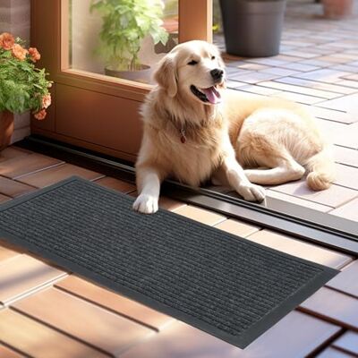 OTraki Fusmattapijt voor binnen, 43,5 x 75 cm, antislip, machinewasbaar, deurmat, gestreept, outdoor, vuilvanger, tapijt, deurmat voor hond, entree, voordeur, hal (grijs) OTraki Fusmattapijt voor binnen, 43,5 x 75 cm, antislip, machinewasbaar, deurmat, gestreept, outdoor, vuilvanger, tapijt, deurmat voor hond, entree, voordeur, hal (grijs)