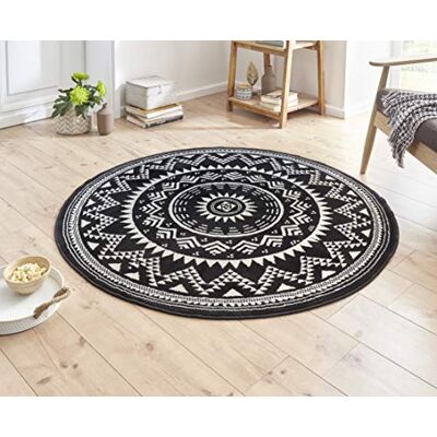 HANSE Home Valencia rond – mandala tapijt, laagpolig, modern, vintage tapijten voor eetkamer, woonkamer, kinderkamer, hal, slaapkamer, keuken, zwart-crème, ø140 cm HANSE Home Valencia rond – mandala tapijt, laagpolig, modern, vintage tapijten voor eetkamer, woonkamer, kinderkamer, hal, slaapkamer, keuken, zwart-crème, ø140 cm