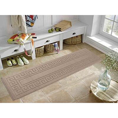 Serdim Rugs IVY Wasbare deurmat keukenmatten antislip Grieks sleutelontwerp keuken- en hallopers deurmatten, beige, 60 x 220 cm Serdim Rugs IVY Wasbare deurmat keukenmatten antislip Grieks sleutelontwerp keuken- en hallopers deurmatten, beige, 60 x 220 cm