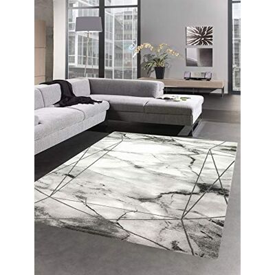 CARPETIA Vloerkleed woonkamer designertapijt marmer look met glanzende vezels in grijs afmeting 80x150 cm CARPETIA Vloerkleed woonkamer designertapijt marmer look met glanzende vezels in grijs afmeting 80x150 cm