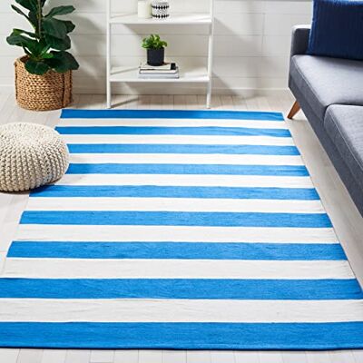 SAFAVIEH Modern tapijt voor woonkamer, eetkamer, slaapkamer Montauk Collection, korte pool, blauw en ivoor, 152 x 244 cm SAFAVIEH Modern tapijt voor woonkamer, eetkamer, slaapkamer Montauk Collection, korte pool, blauw en ivoor, 152 x 244 cm