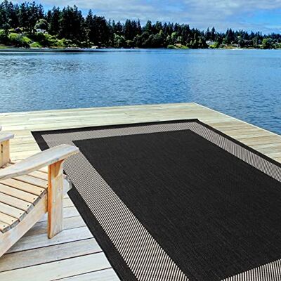 THE RUGS Outdoor Tapijt – Weer- & UV-bestendige vloerkleden voor buiten/binnen, duurzame tapijten voor terras, terras, tuin, keuken, badkamer of woonkamer, zwart, 140 x 200 cm THE RUGS Outdoor Tapijt – Weer- & UV-bestendige vloerkleden voor buiten/binnen, duurzame tapijten voor terras, terras, tuin, keuken, badkamer of woonkamer, zwart, 140 x 200 cm