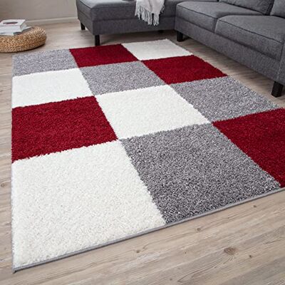 THE RUGS Vloerkleed – Modern luxe Shaggy tapijt, veelkleurig patroon tapijt, ultra zacht voor slaapkamer, woonkamer, kinderkamer, (80x150 cm, rood) THE RUGS Vloerkleed – Modern luxe Shaggy tapijt, veelkleurig patroon tapijt, ultra zacht voor slaapkamer, woonkamer, kinderkamer, (80x150 cm, rood)