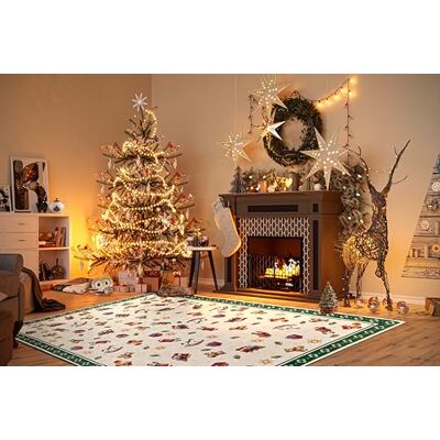 Villeroy & Boch Design tapijt Nostalgic Toy's Delight kerstboomdeken, kerstboom voor woonkamer, slaapkamer, eetkamer, hal groen meerkleurig, 160 x 230 cm Villeroy & Boch Design tapijt Nostalgic Toy's Delight kerstboomdeken, kerstboom voor woonkamer, slaapkamer, eetkamer, hal groen meerkleurig, 160 x 230 cm