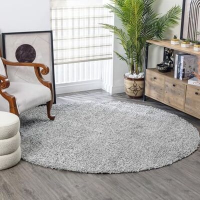 Livabliss Surya Home Shaggy tapijt modern tapijt voor woonkamer, eetkamer, zachte harige tapijten voor slaapkamer abstract pluizig tapijt, onderhoudsvriendelijk pluche pool groot rond tapijt 200 cm, grijs Livabliss Surya Home Shaggy tapijt modern tapijt voor woonkamer, eetkamer, zachte harige tapijten voor slaapkamer abstract pluizig tapijt, onderhoudsvriendelijk pluche pool groot rond tapijt 200 cm, grijs