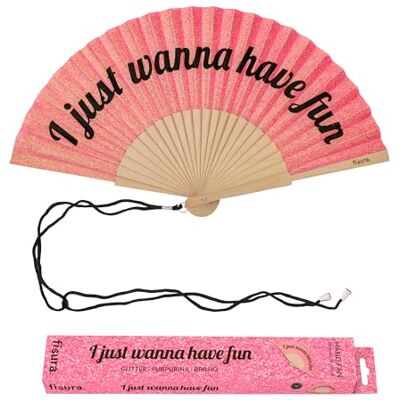 Fisura Originele waaier met opschrift "Have Fun", moderne en kleurrijke houten waaiers, roze glitter, inclusief hanger, grappig cadeau-idee, 42,5 x 23 cm Fisura Originele waaier met opschrift "Have Fun", moderne en kleurrijke houten waaiers, roze glitter, inclusief hanger, grappig cadeau-idee, 42,5 x 23 cm