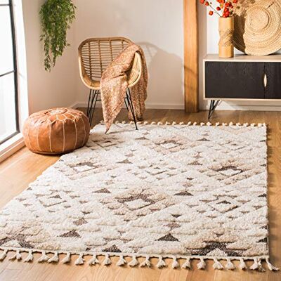 SAFAVIEH Shaggy tapijt voor binnen, rechthoekig, collectie Shag Tassel Marokko, MTS688, wit ivoor/bruin, 122 x 183 cm SAFAVIEH Shaggy tapijt voor binnen, rechthoekig, collectie Shag Tassel Marokko, MTS688, wit ivoor/bruin, 122 x 183 cm