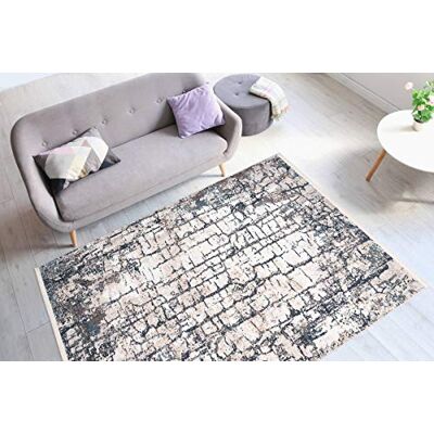 One Couture Vloerkleed, modern, met franjes, used look, woonkamer, kinderkamer, crème, beige, blauw, woonkamertapijt, eetkamertapijt, tapijtloper, hal-loper, afmetingen: 80 cm x 150 cm One Couture Vloerkleed, modern, met franjes, used look, woonkamer, kinderkamer, crème, beige, blauw, woonkamertapijt, eetkamertapijt, tapijtloper, hal-loper, afmetingen: 80 cm x 150 cm