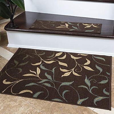 Ottomanson Ottohome Collection Modern Bladeren Design Rubber Achtervlak Tapijt, 67 cm x 90 cm, Bruin Ottomanson Ottohome Collection Modern Bladeren Design Rubber Achtervlak Tapijt, 67 cm x 90 cm, Bruin