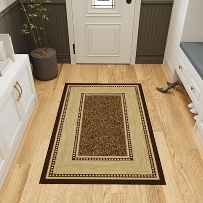 Ottomanson Ottohome collectie tapijt met rubberen achterkant en modern randdesign, 100 cm x 150 cm, bruin Ottomanson Ottohome collectie tapijt met rubberen achterkant en modern randdesign, 100 cm x 150 cm, bruin