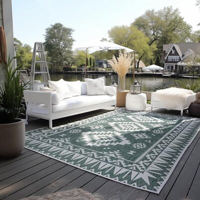 ELLE Decoratie voor binnen en buiten, omkeerbaar tapijt, weerbestendig en waterdicht, modern geometrisch patroon, ruitpatroon, outdoortapijt voor tuin, balkon, terras en woonkamer, groen, 80 x 150 cm ELLE Decoratie voor binnen en buiten, omkeerbaar tapijt, weerbestendig en waterdicht, modern geometrisch patroon, ruitpatroon, outdoortapijt voor tuin, balkon, terras en woonkamer, groen, 80 x 150 cm