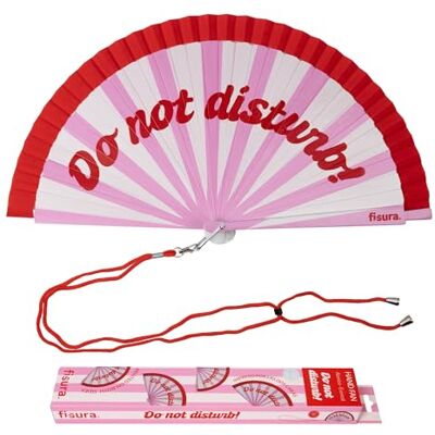 Fisura Originele handwaaier met opschrift "Do Not Disturb", omkeerbare houten handwaaier, modern en kleurrijk. Fisura Originele handwaaier met opschrift "Do Not Disturb", omkeerbare houten handwaaier, modern en kleurrijk.