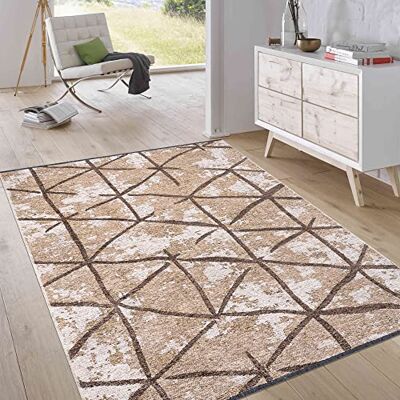 Jimri Laagpolig omkeerbaar tapijt plat geweven tapijt voor slaapkamer en woonkamer, ingang, hal machinaal gemaakt, zachte polyester en katoenen loper ruit-beige, maat: 115x170 cm Jimri Laagpolig omkeerbaar tapijt plat geweven tapijt voor slaapkamer en woonkamer, ingang, hal machinaal gemaakt, zachte polyester en katoenen loper ruit-beige, maat: 115x170 cm