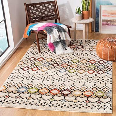 SAFAVIEH Boho tapijt voor woonkamer, eetkamer, slaapkamer Amsterdam Collection, korte pool, ivoor en multi, 155 x 229 cm SAFAVIEH Boho tapijt voor woonkamer, eetkamer, slaapkamer Amsterdam Collection, korte pool, ivoor en multi, 155 x 229 cm