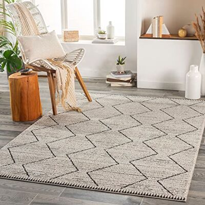 Livabliss Kafue Vloerkleed voor woonkamer, boho, groot tapijt voor slaapkamer, 120 x 170 cm, vloerkleed voor eetkamer met geometrisch patroon, Scandinavisch woonkamertapijt, modern in beige en zwart Livabliss Kafue Vloerkleed voor woonkamer, boho, groot tapijt voor slaapkamer, 120 x 170 cm, vloerkleed voor eetkamer met geometrisch patroon, Scandinavisch woonkamertapijt, modern in beige en zwart